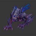 3D Fantasy Creature Model With Blue Mane Purple Scales And Sharp Claws