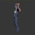 Fantasy SciFi Humanoid Creature Character Standing With Blue Body Cyan Torso Red Crest Purple Markings