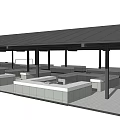 Supermarket Department Store Open Canopy Structure With Multiple Stalls And Arranged Counters 3d model