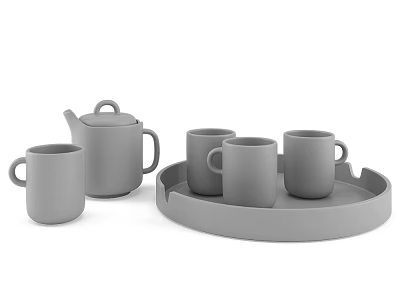 Minimalist Modern Tea Set with Teapot Mugs and Tray in Gray Design 3d model