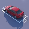 Red Mitsubishi Sporty Car Parked in Marked Parking Space with Rear Spoiler