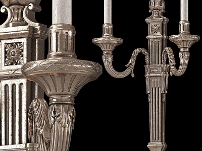 Elegant Classic Wall Sconce In Silver Metal With Intricate Carvings And Candle Holders 3d model