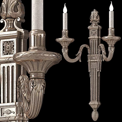 Elegant Classic Wall Sconce In Silver Metal With Intricate Carvings And Candle Holders 3d model