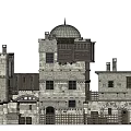 Medieval Stone Architecture Complex Featuring Dome Tower Multi Story Structures And Fence 3d model