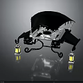 Unique Gothic Decorative Furniture With Black Canopy Dragon Shaped Legs And Hanging Lanterns