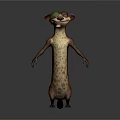 Animated Movie Game Character with Brown White Fur Green Hat Standing Pose and Sly Expression