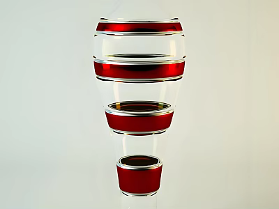 Stylish Modern Decorative Transparent Glass Container With Red Ring Layered Design 3d model