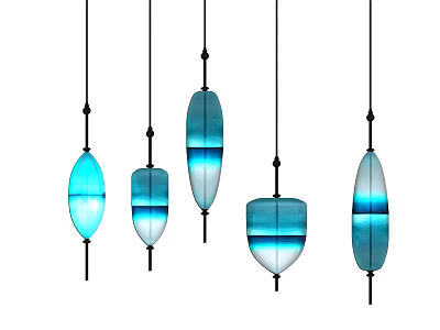 Modern Blue And White Gradient Pendant Lights With Various Shapes For Home Interior Decor 3d model
