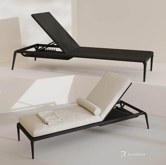 Modern Black And Beige Outdoor Lounge Chairs With Metal Frame And Comfortable Cushion 3d model 