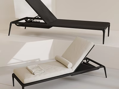 Modern Black And Beige Outdoor Lounge Chairs With Metal Frame And Comfortable Cushion 3d model
