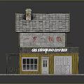 Two Story Residential Building With Ground Floor Shop Tile Roof Chimney And Wooden Exterior