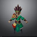 Cartoon Style Man In Green Red Traditional Outfit With Unique Headdress And Decorative Belt