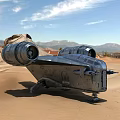 Futuristic Sci Fi Spaceship With Large Engines On Desert Terrain 3d model