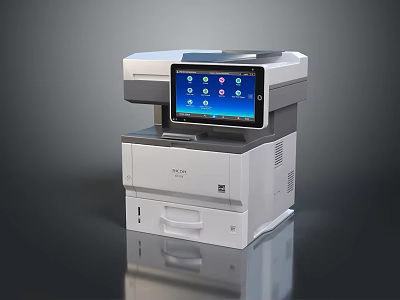 Modern White Multifunction Printer With Touchscreen Display And App Icons On Screen 3d model