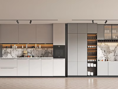 Modern Wine Cabinet in Contemporary Kitchen Interior With Glass Doors and Wine Racks 3d model