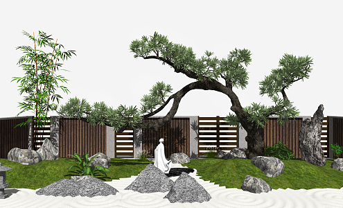 New Chinese style landscape sketch dry landscape courtyard landscape sketch stone 3d model