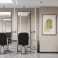 Modern Hair Salon Interior With Black Barber Chairs Large Mirrors And Decorative Artwork