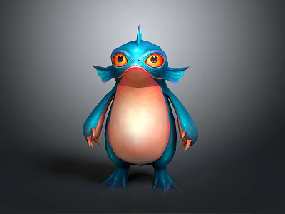 Animated Blue Fantasy Game Movie Character With Orange Eyes And Spiked Head Design 3d model