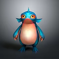 Animated Blue Fantasy Game Movie Character With Orange Eyes And Spiked Head Design