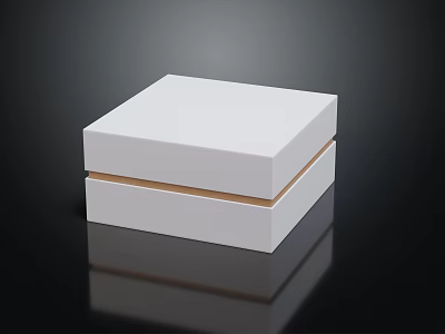 Minimalist Decorative Ornament Set With White Square Box Golden Trim And Reflection On Black Background 3d model