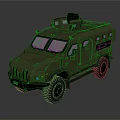 Olive Green Armored Military Vehicle With Roof Turret And Off Road Tires