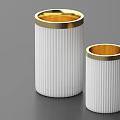 Two White Ribbed Ceramic Containers With Gold Rim For Decorative Use 3d model