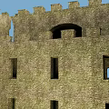 Ancient Medieval Castle Architecture With Stone Walls Tall Towers Green Grass And Blue Sky 3d model