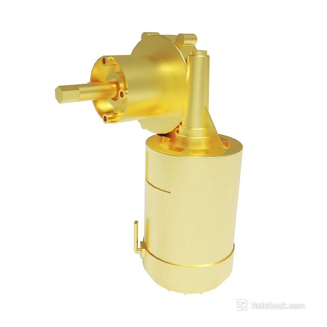 Golden Metallic Mechanical Component With Cylindrical Body And Connector Structure 3d model 
