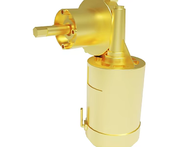 Golden Metallic Mechanical Component With Cylindrical Body And Connector Structure 3d model