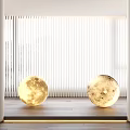 Two Moon Surface Texture Floor Lamps In Room With White Blinds And Wooden Floor