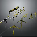 Yellow And White Equipment Tools Tripods Stands And Crossbars For Installation Support
