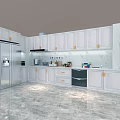 Modern Kitchen Interior With White Cabinets Gold Handles And Marble Countertops