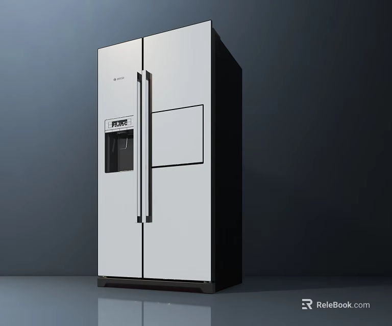 Modern Double Door Refrigerator Freezer With White Exterior And Digital Control Panel 3d model 