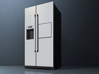 Modern Double Door Refrigerator Freezer With White Exterior And Digital Control Panel 3d model