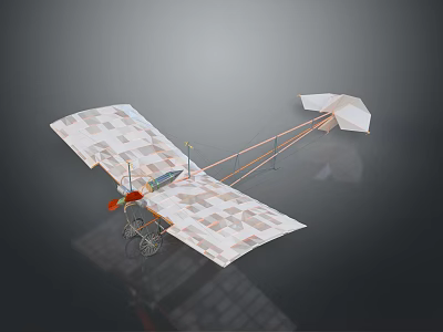 Vintage Handmade Paper Model Airplane With Geometric Patterned Wings And Support Structure 3d model