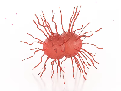 Two Red Cells With Long Thin Protrusions On White Background 3d model