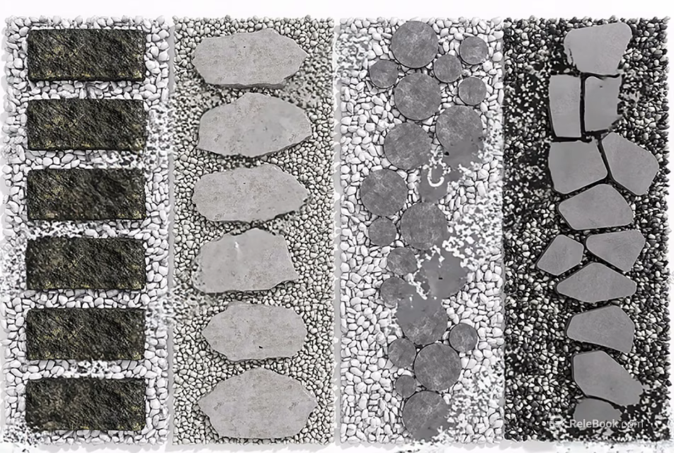 Various Stepping Stones Designs For Garden Landscape With Natural Stone And Arrangement Styles 3d model 
