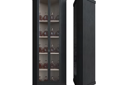 Modern Black Wine Cabinet With Glass Doors And Tiered Shelves Storing Wine Bottles 3d model