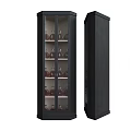 Modern Black Wine Cabinet With Glass Doors And Tiered Shelves Storing Wine Bottles