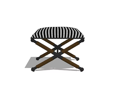 Stylish Stool With Black And White Striped Seat Cushion And Crossed Legs Design 3d model
