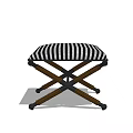 Stylish Stool With Black And White Striped Seat Cushion And Crossed Legs Design