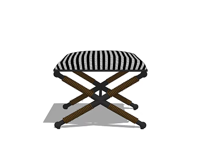 Stylish Stool With Black And White Striped Seat Cushion And Crossed Legs Design 3d model