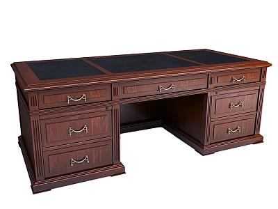 Classic Wooden Desk With Leather Top And Multiple Drawers Traditional Design 3d model