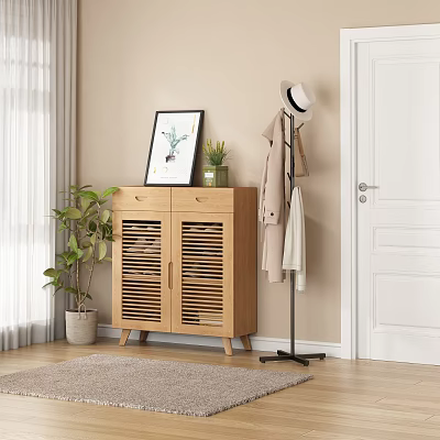 Stylish Coat Rack In Modern Entryway With Hat Coat And Scarf 3d model