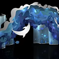 Modern Wavy Design Archway With Blue White Illuminated Features And Decorative Interior
