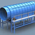 Industrial Blue Drum Equipment Featuring Yellow Guardrails Staircase And Steel Frame