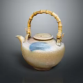 Handcrafted Ceramic Teapot With Bamboo Handle And Blue White Speckled Design For Daily Use