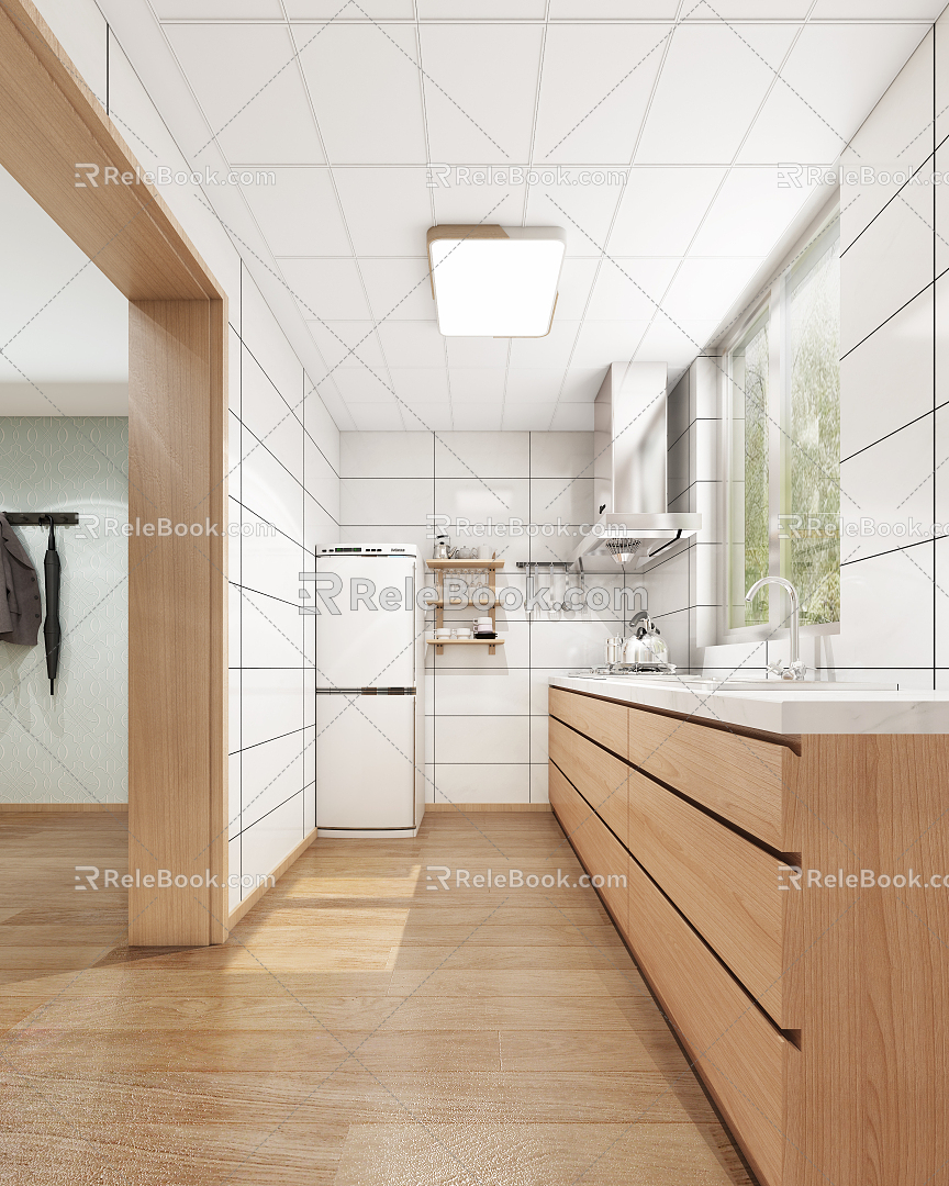 Nordic Kitchen Log Bedroom Kitchen Small Fresh Kitchen Furniture Appliances 3d model