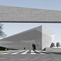 Modern Sales Office Building With Geometric Facade Marble Entrance And Spacious Plaza
