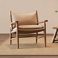 Light Tone Leisure Chairs With Wooden Frame Woven Details Near Small Table And Decorative Art